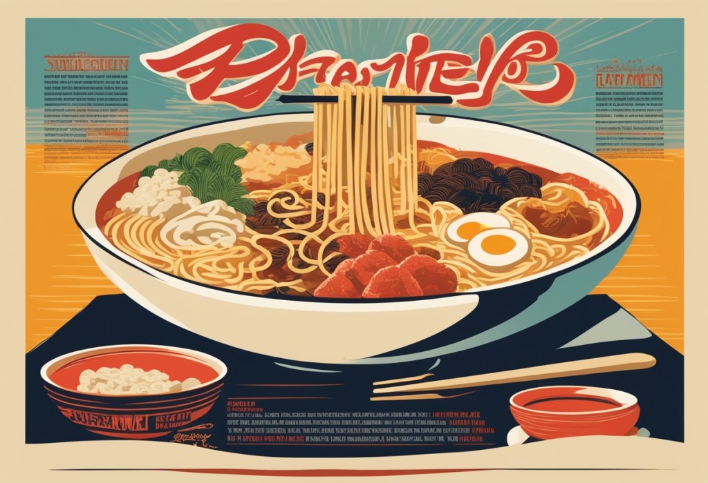cartel japones con un dibujo del plato de ramen