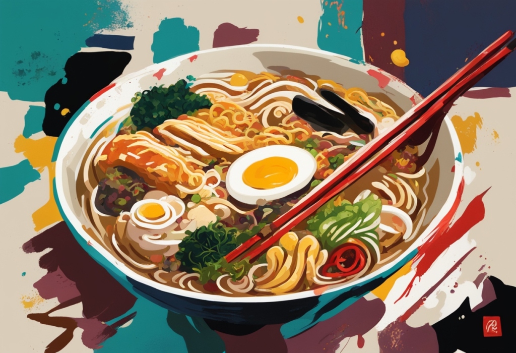 dibujo del plato de ramen con distintos ingredientes