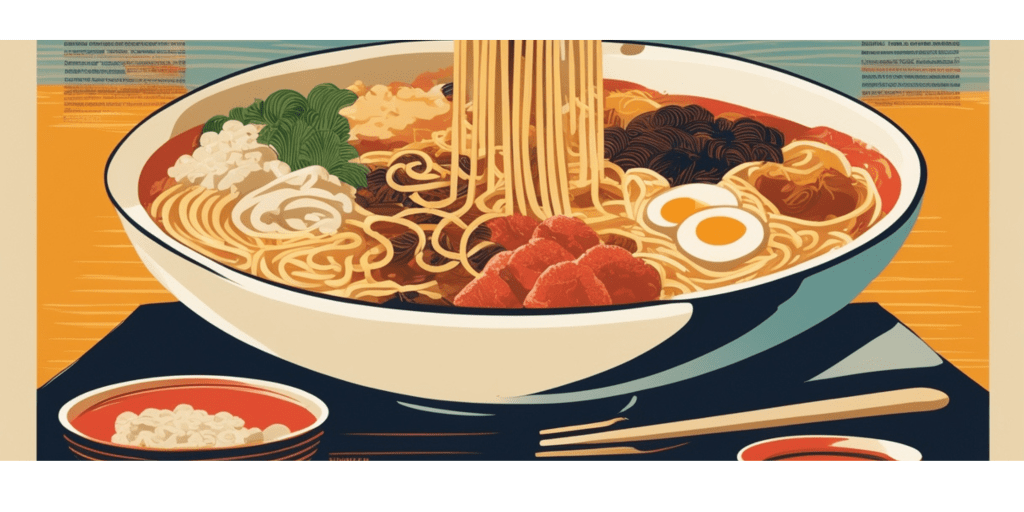 dibujo del plato de ramen con distintos ingredientes